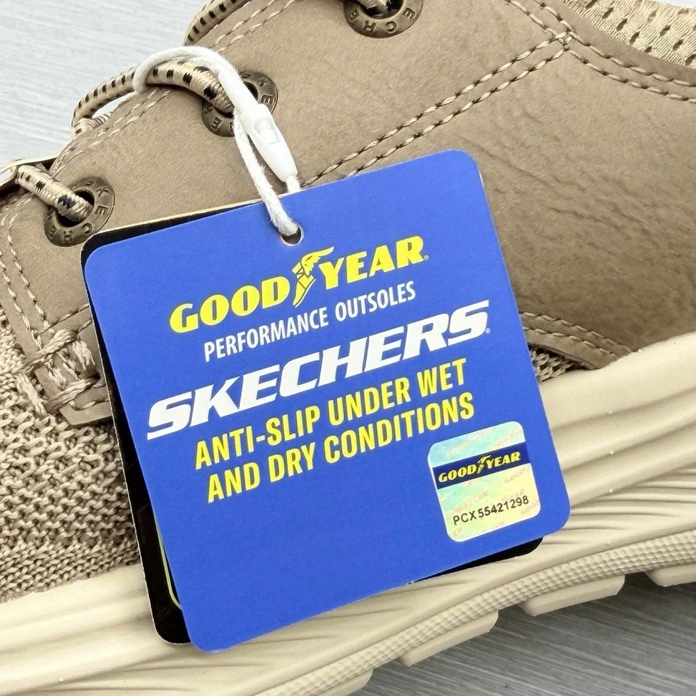 Skechers Slip Ins Men's 12 Wide Taupe Walking Shoes Relaxed Fit Goodyear Meroe